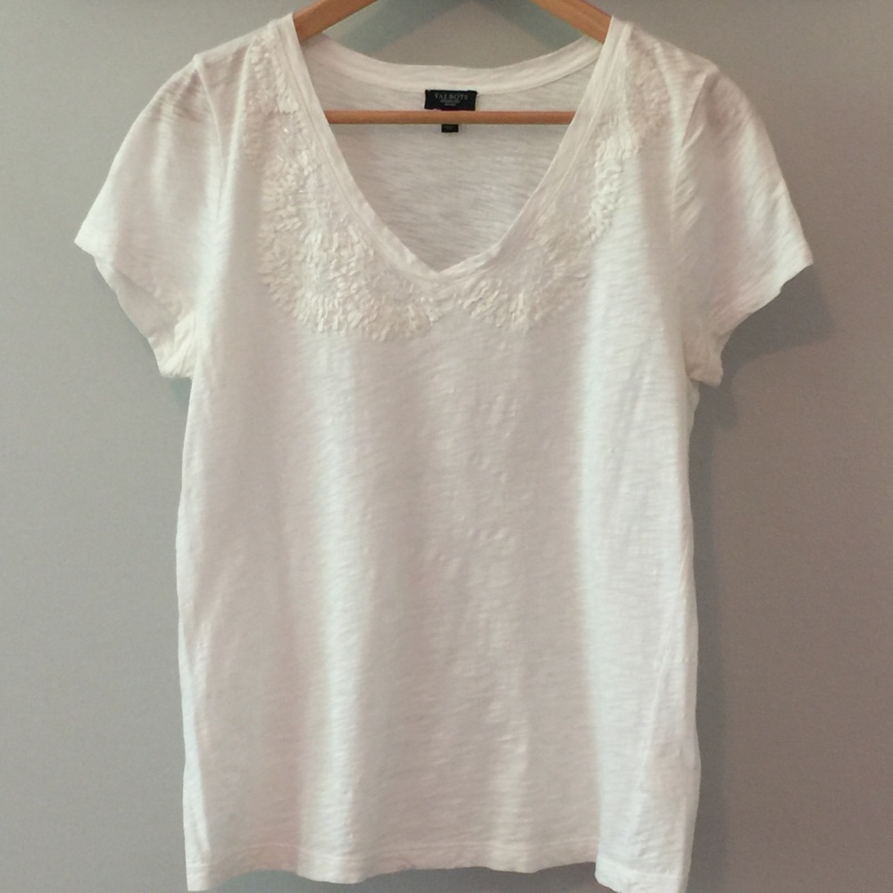 Talbots cotton embellished tee, LP, white